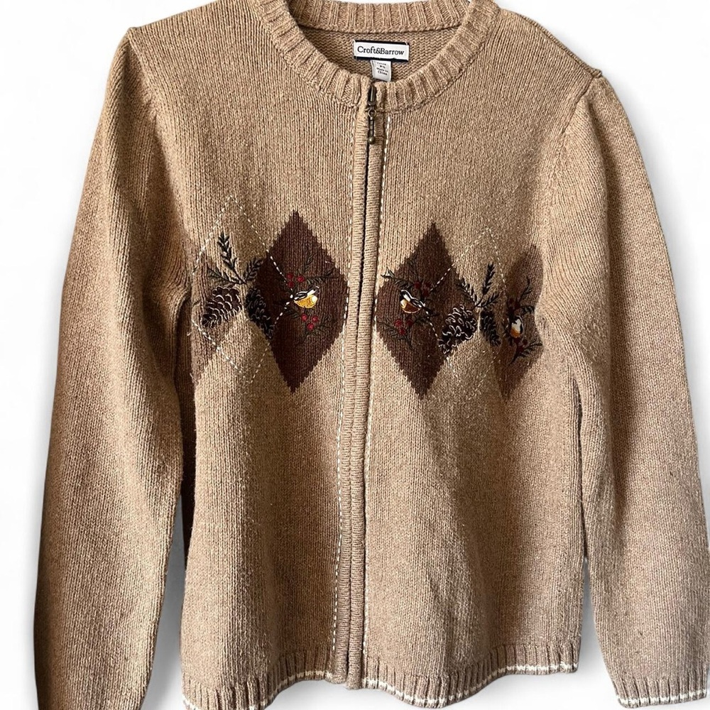 Bird and Pinecone Embroidered Cardigan